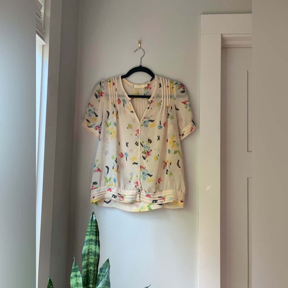 Anthropologie Pins and Needles Watercolor Chiffon Blouse size M - Picture 2 of 11